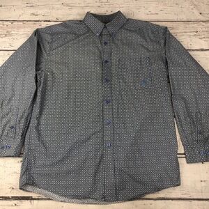 Ariat Shirt Men's Size L Blue White Patterned Long Sleeve Button Down